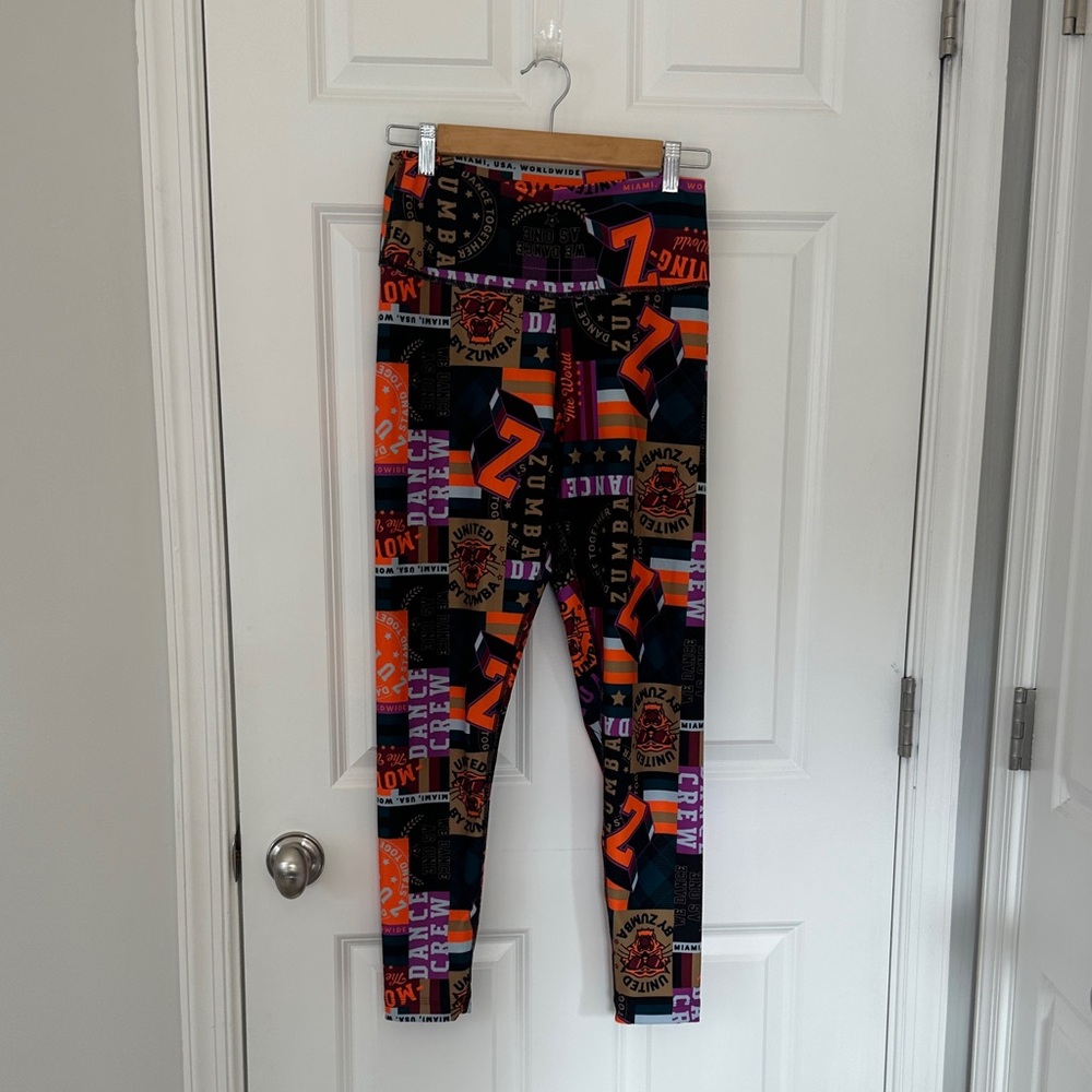 Zumba Fitness Black Orange Purple Patchwork Logo Leggings